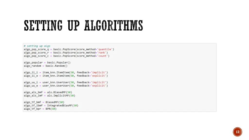 setting up algorithms