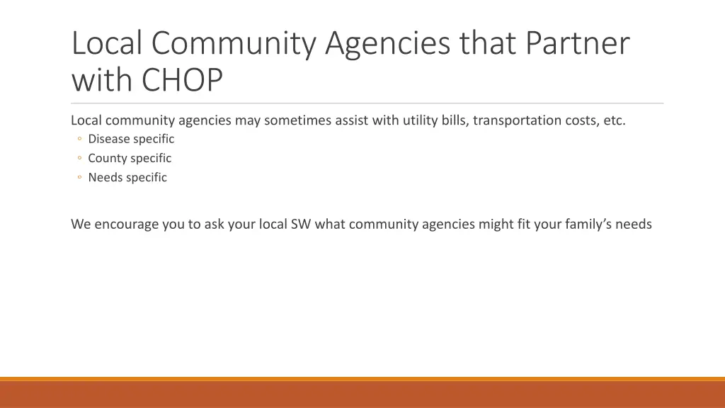 local community agencies that partner with chop