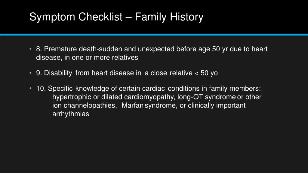 symptom checklist family history