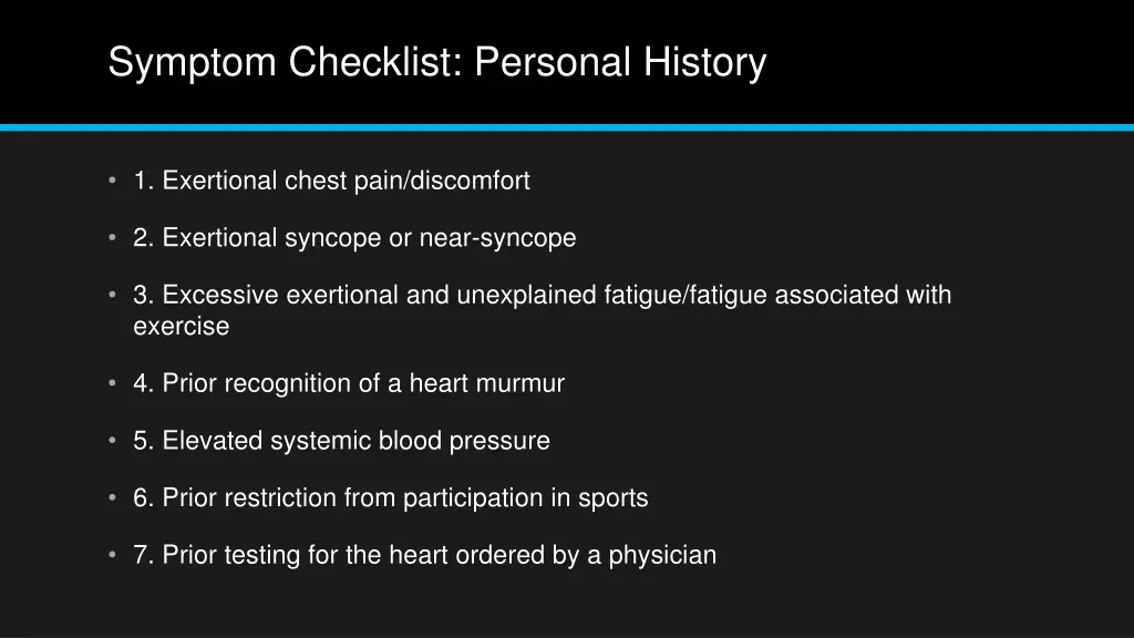 symptom checklist personal history
