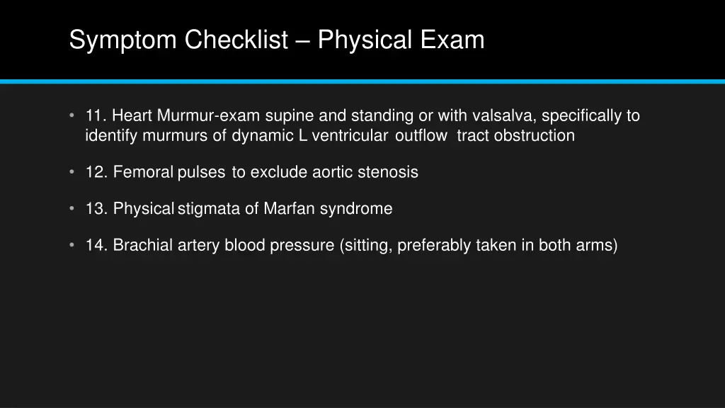 symptom checklist physical exam