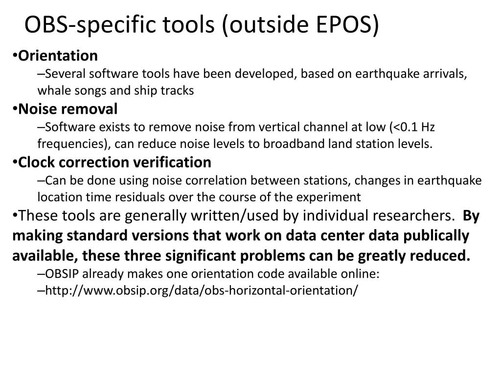 obs specific tools outside epos orientation