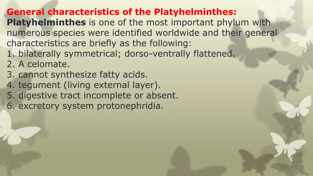 general characteristics of the platyhelminthes