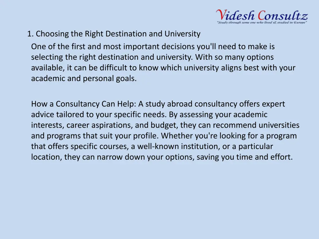 1 choosing the right destination and university