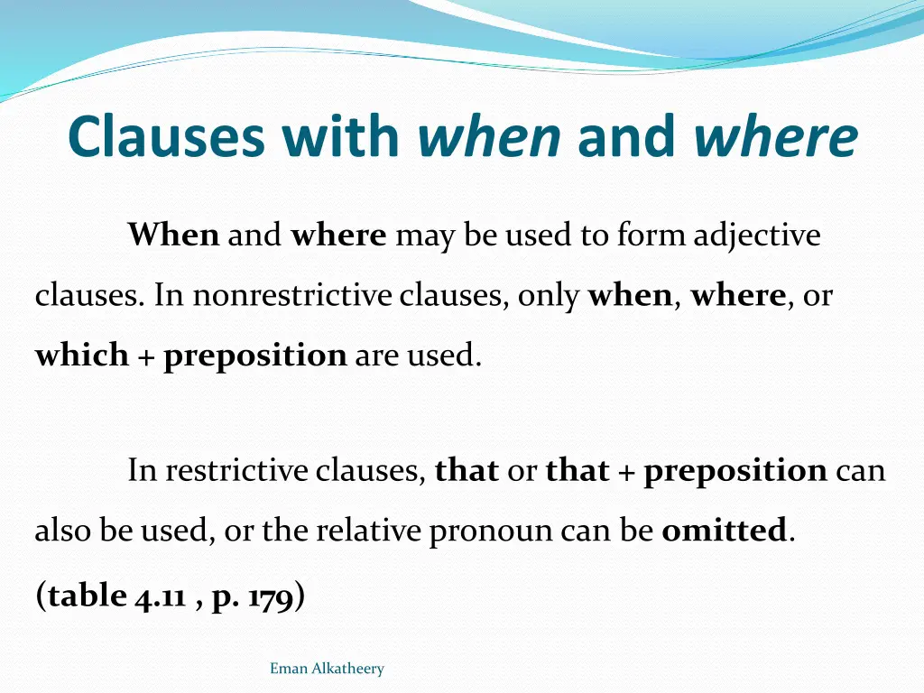 clauses with when and where