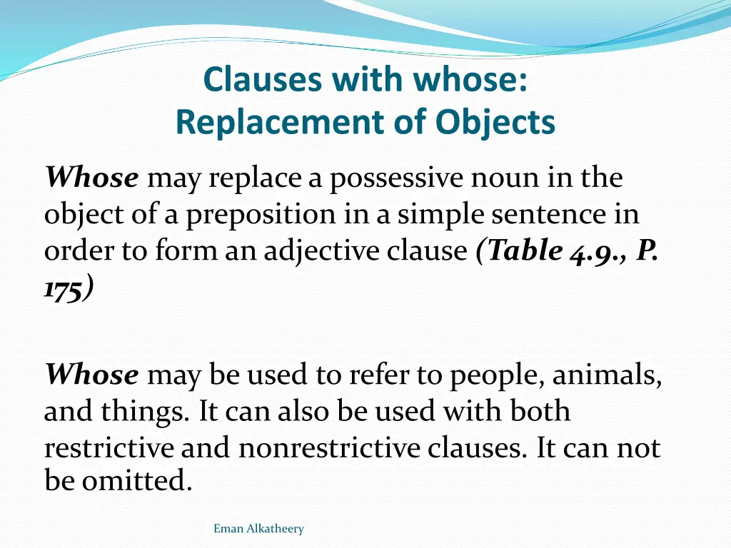 clauses with whose replacement of objects