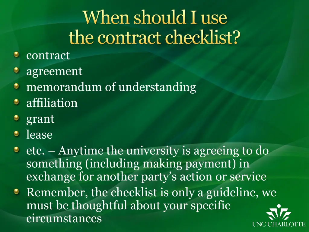 when should i use the contract checklist