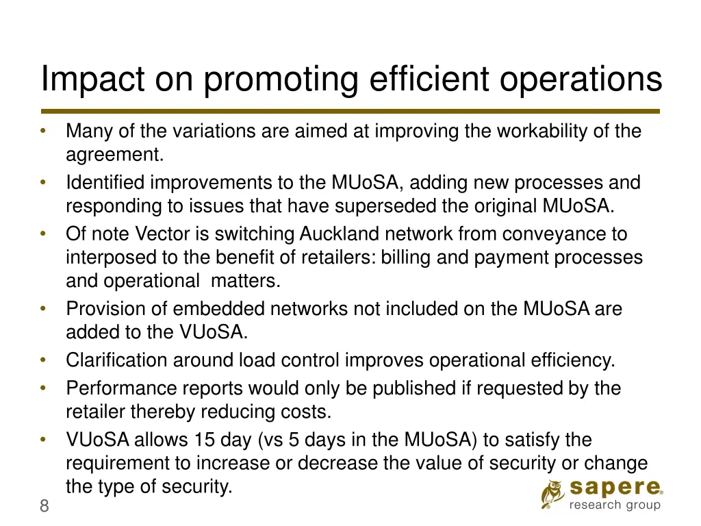 impact on promoting efficient operations