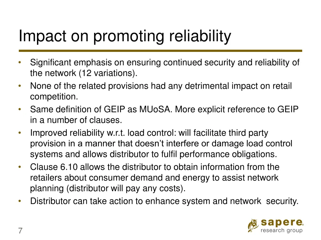 impact on promoting reliability