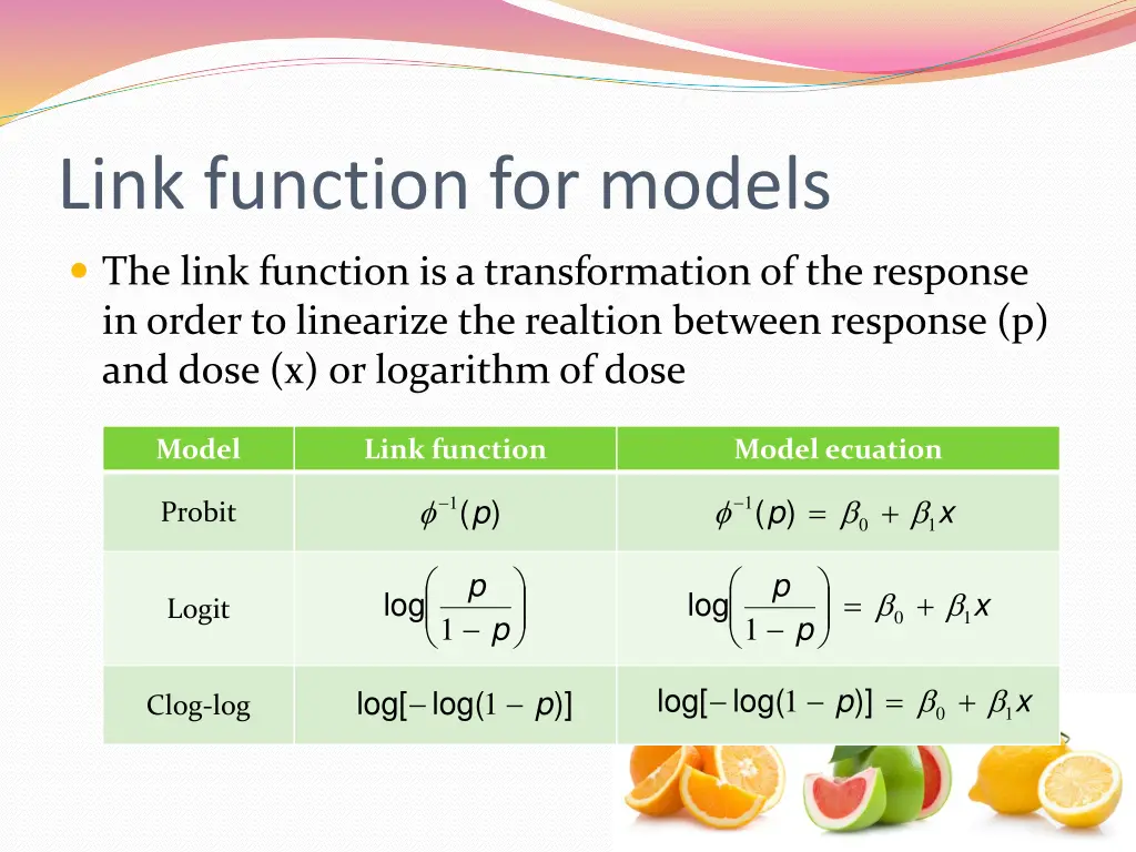 link function for models