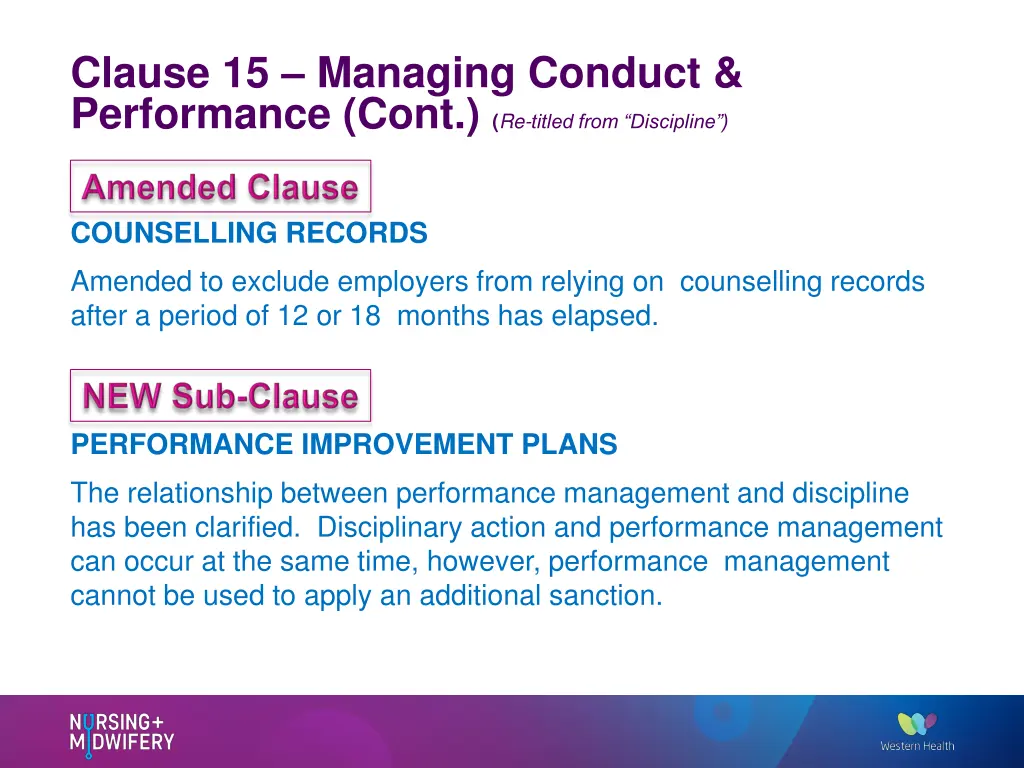 clause 15 managing conduct performance cont