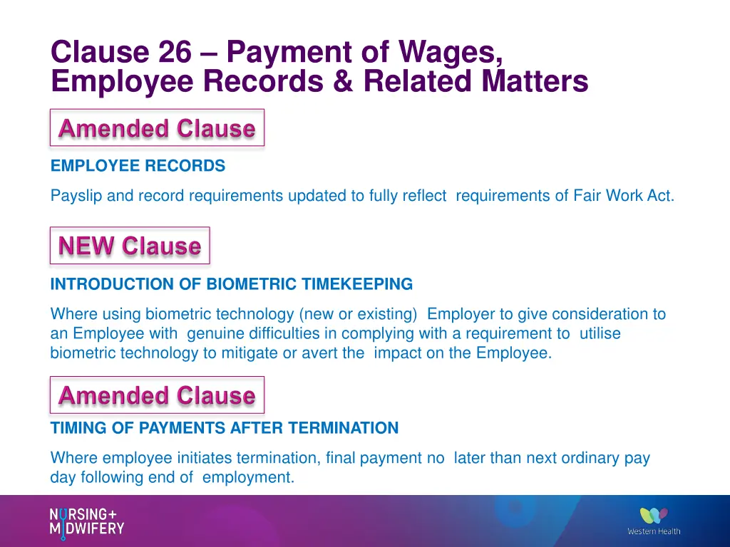 clause 26 payment of wages employee records