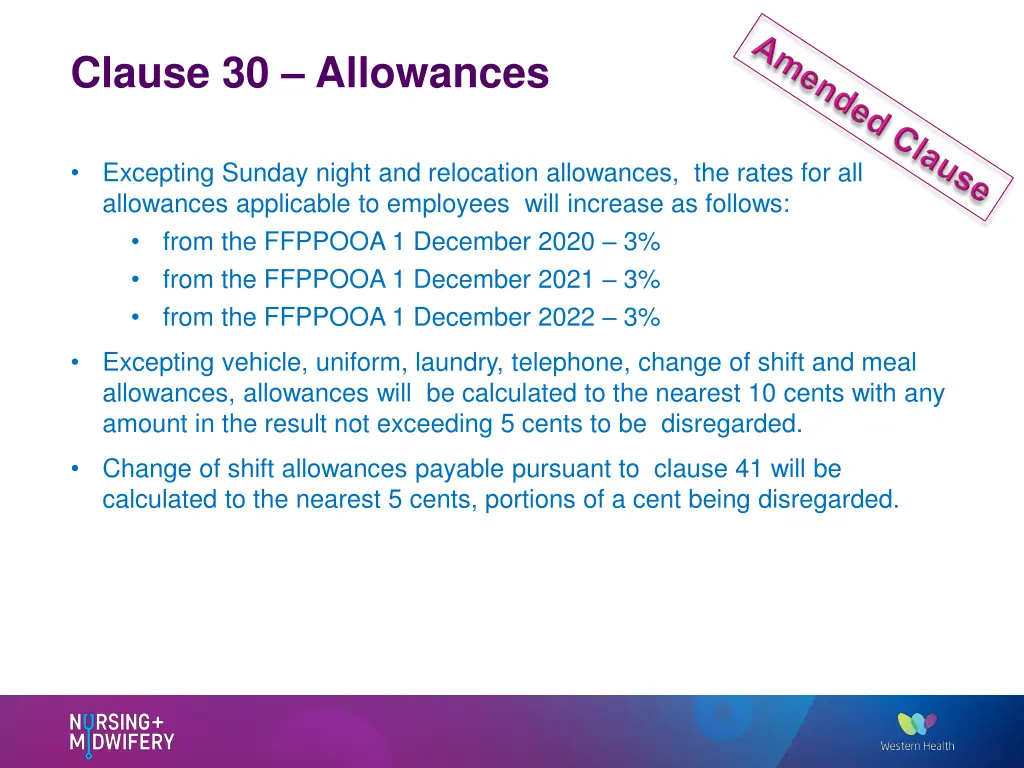 clause 30 allowances