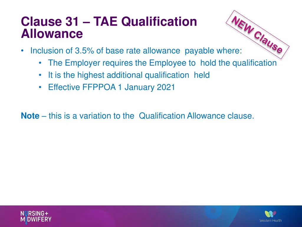 clause 31 tae qualification allowance