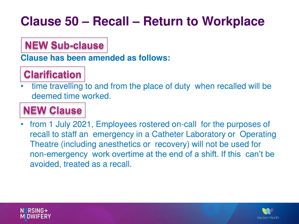 clause 50 recall return to workplace