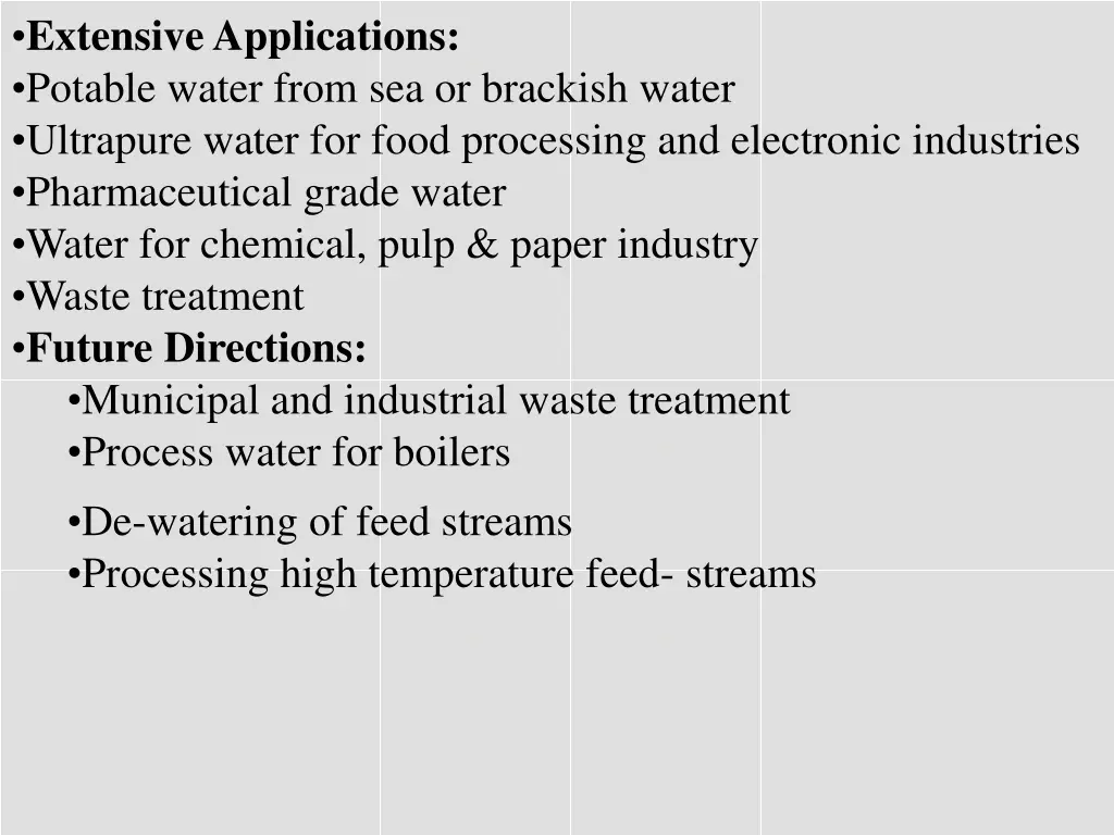 extensive applications potable water from
