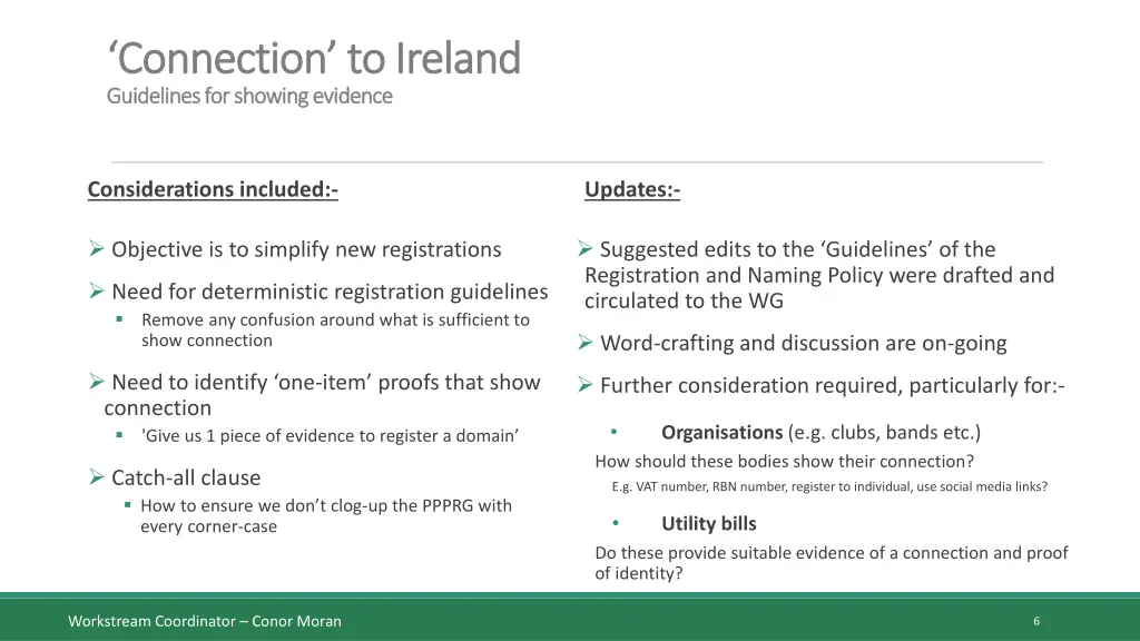 connection to connection to ireland guidelines