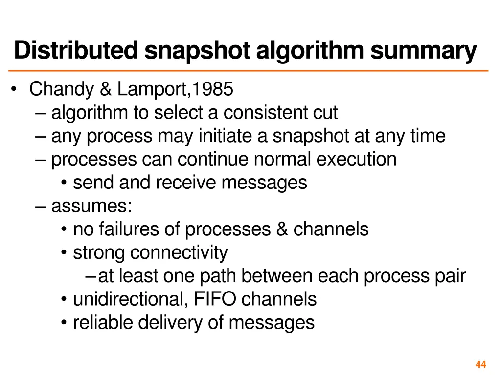 distributed snapshot algorithm summary