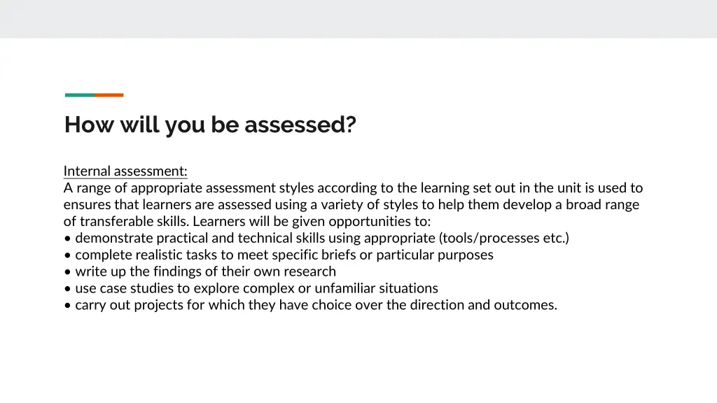 how will you be assessed 1