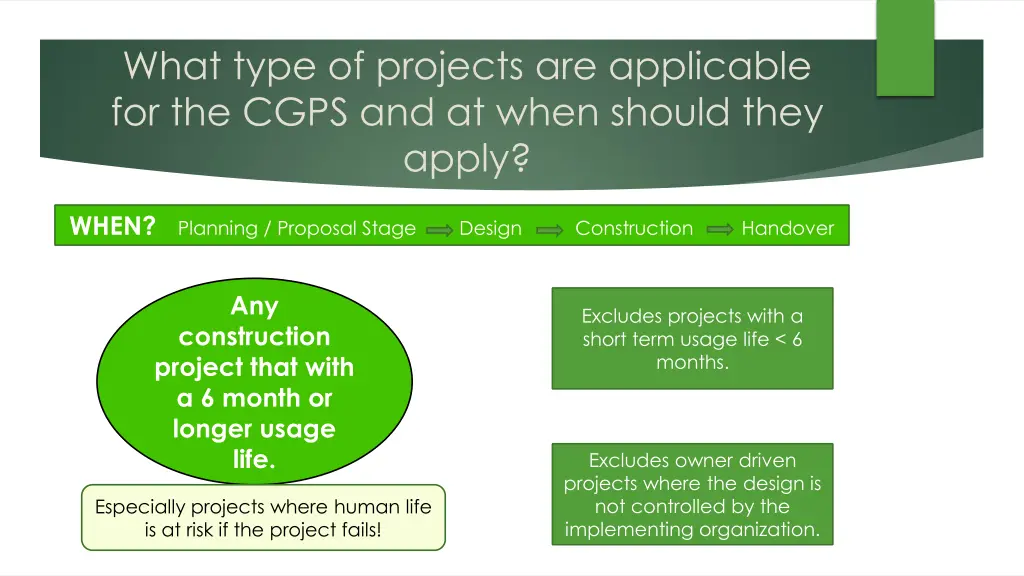 what type of projects are applicable for the cgps