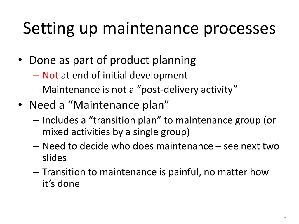 setting up maintenance processes