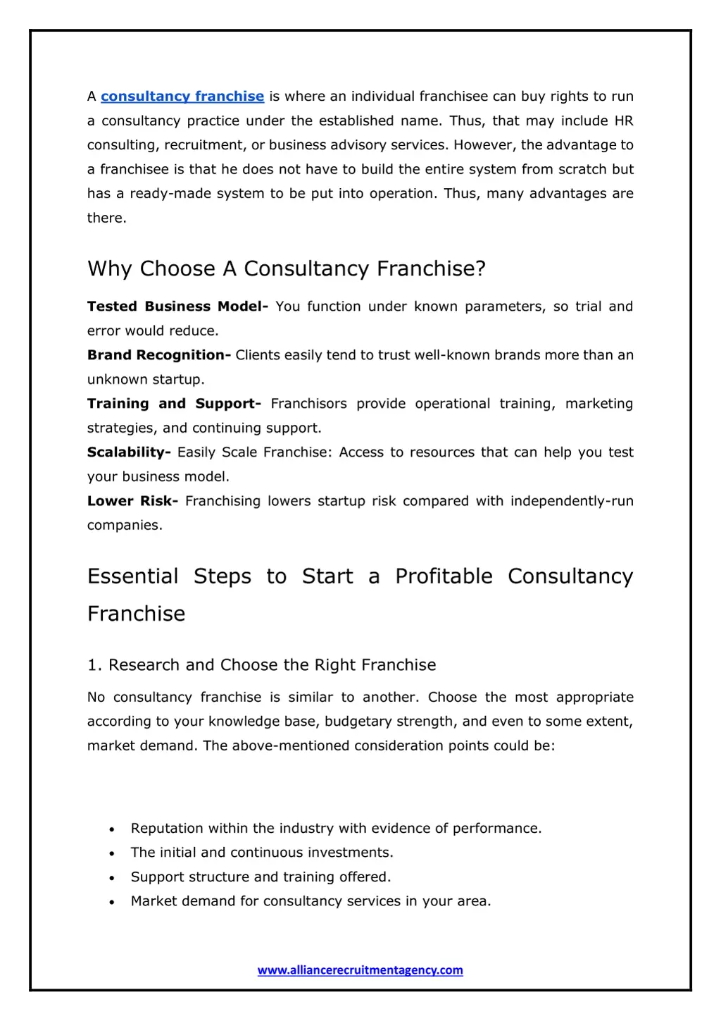 a consultancy franchise is where an individual