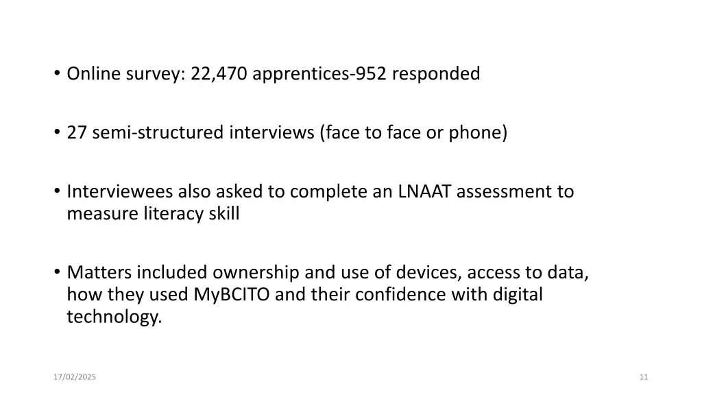 online survey 22 470 apprentices 952 responded