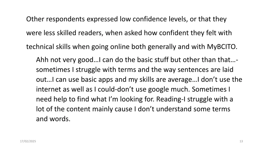 other respondents expressed low confidence levels
