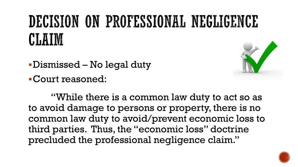 decision on professional negligence claim