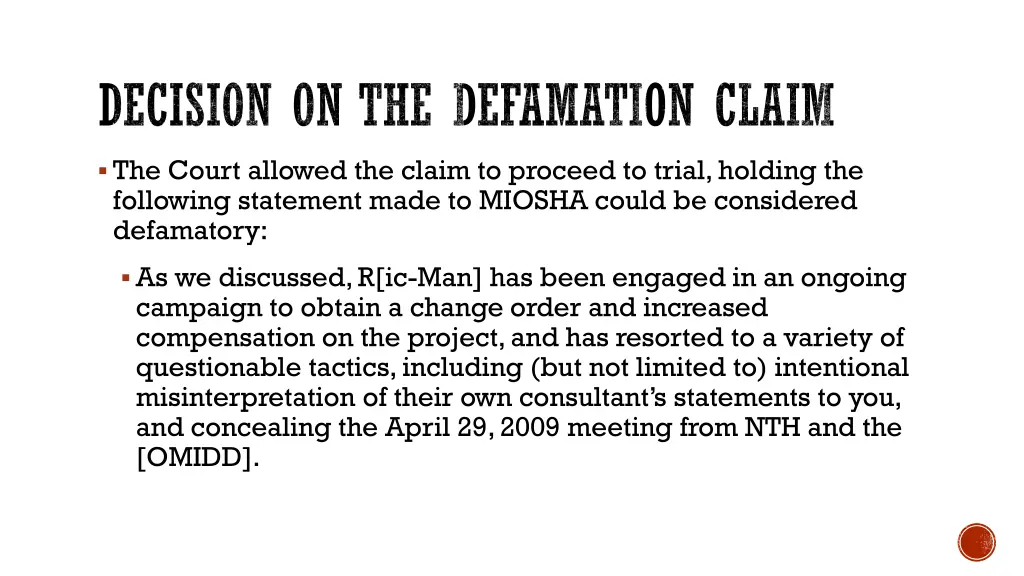 decision on the defamation claim