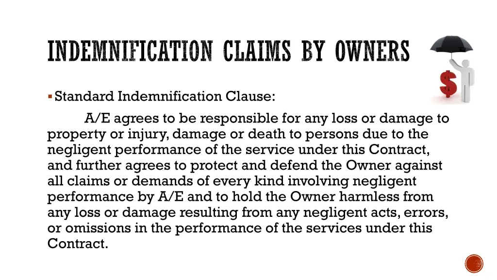 indemnification claims by owners