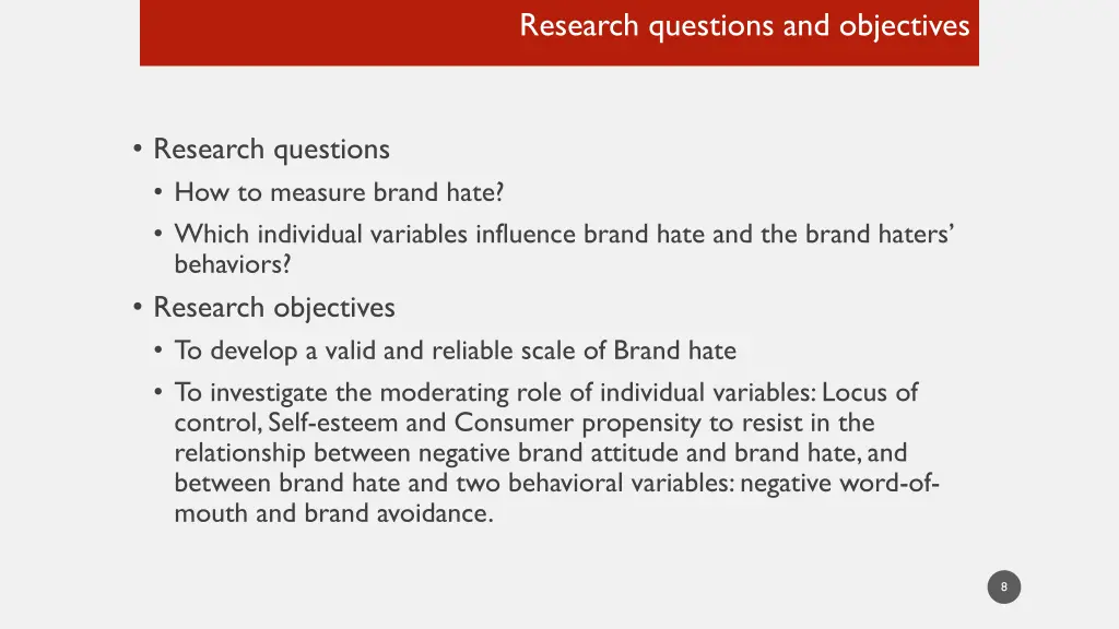 research questions and objectives