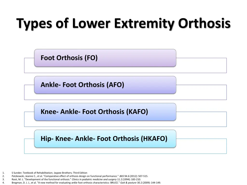 types of lower extremity orthosis