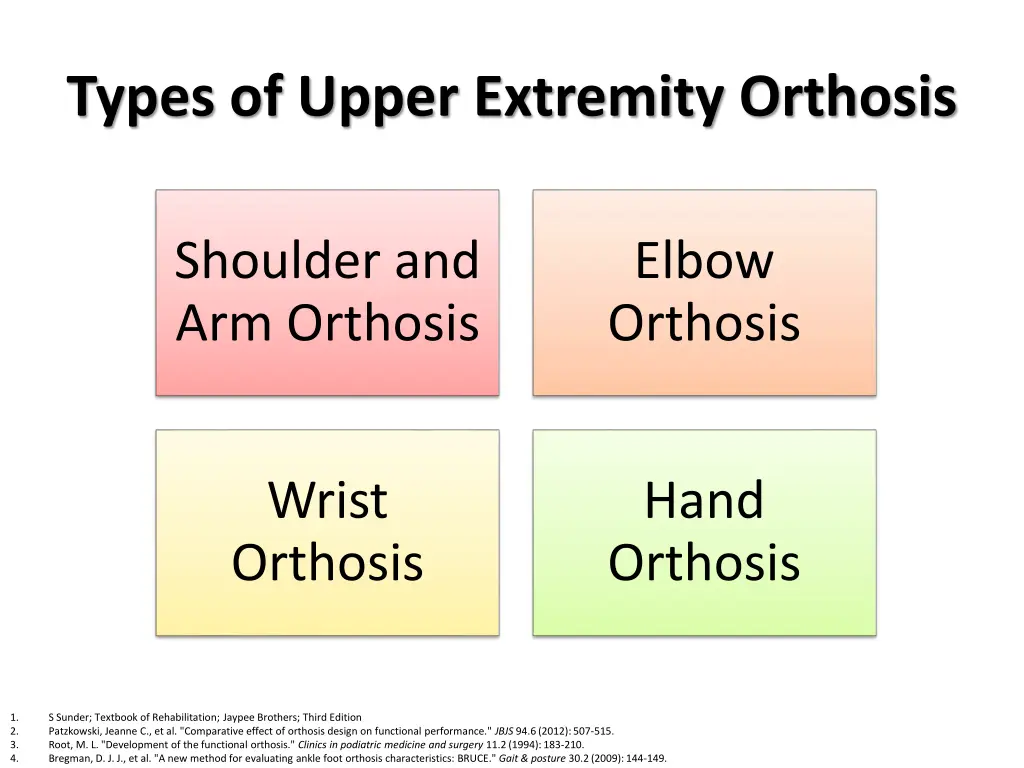 types of upper extremity orthosis