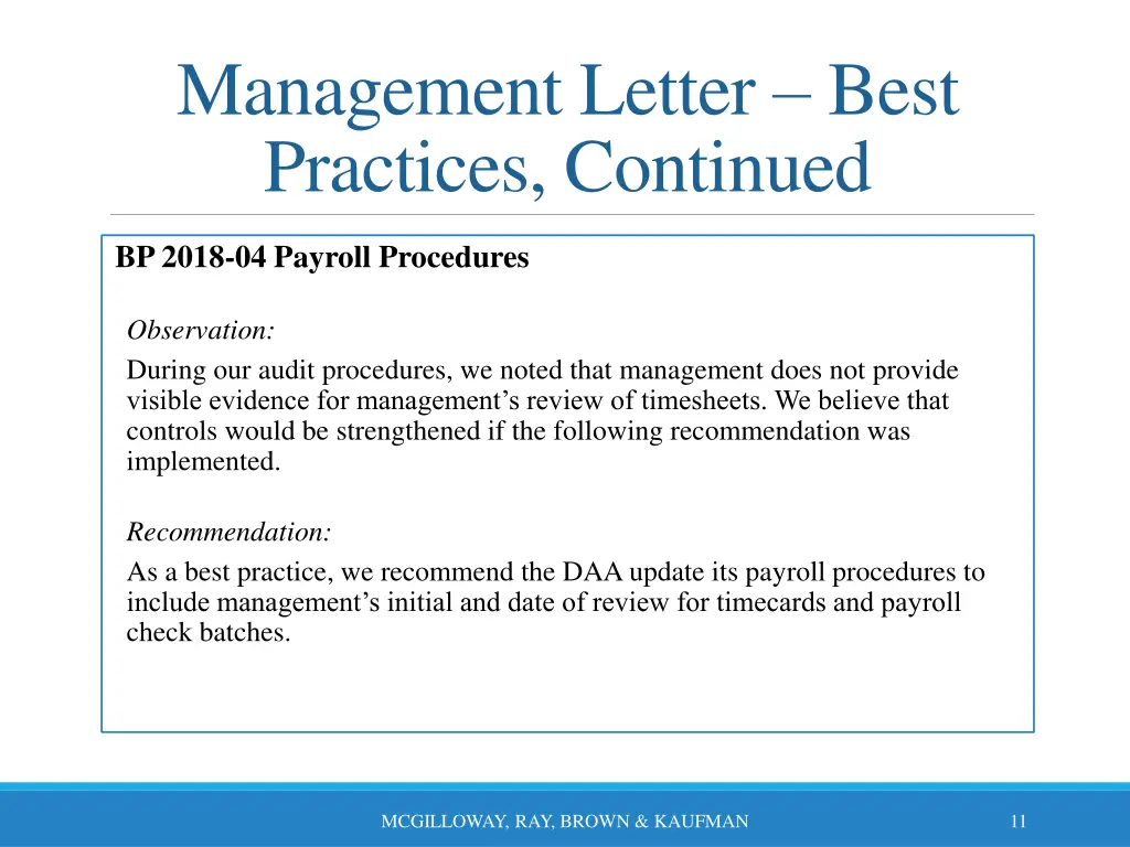 management letter best practices continued