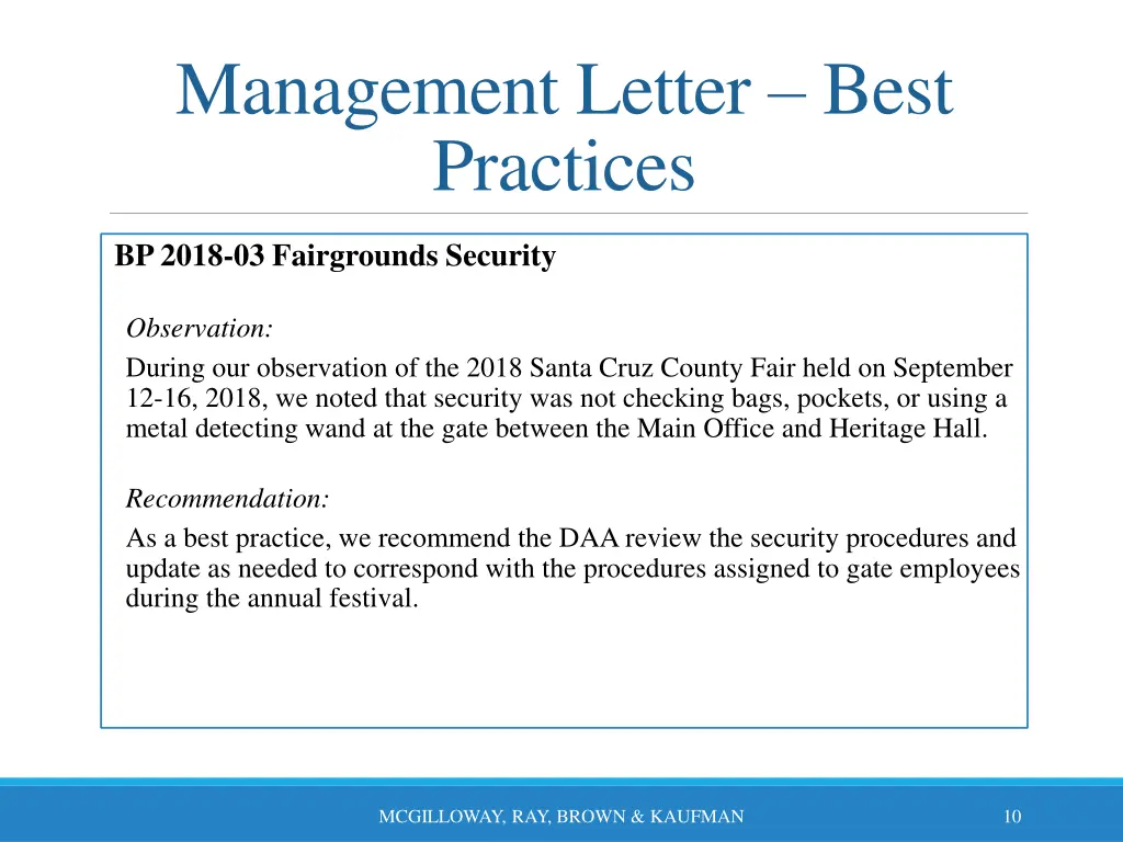management letter best practices
