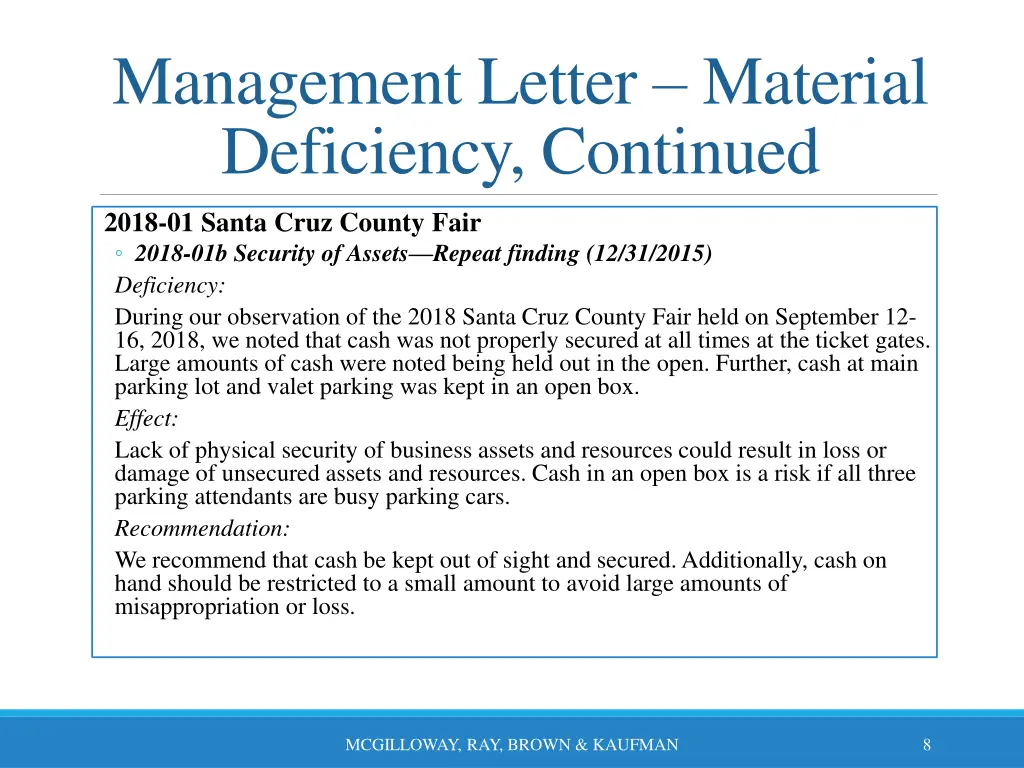 management letter material deficiency continued