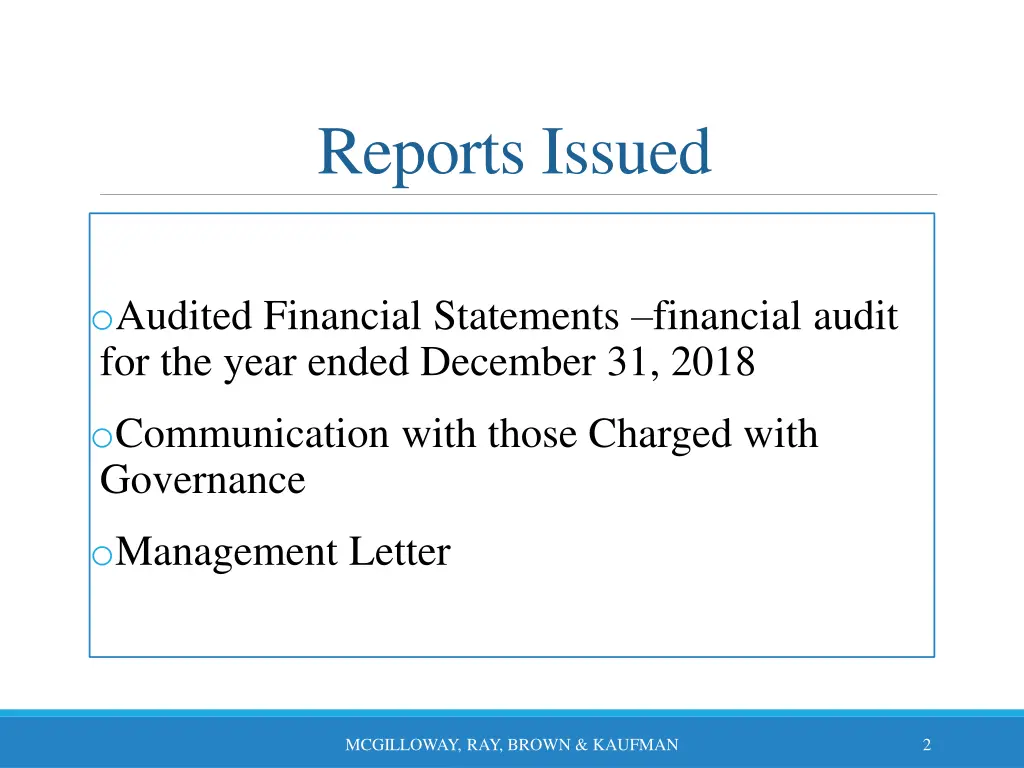 reports issued