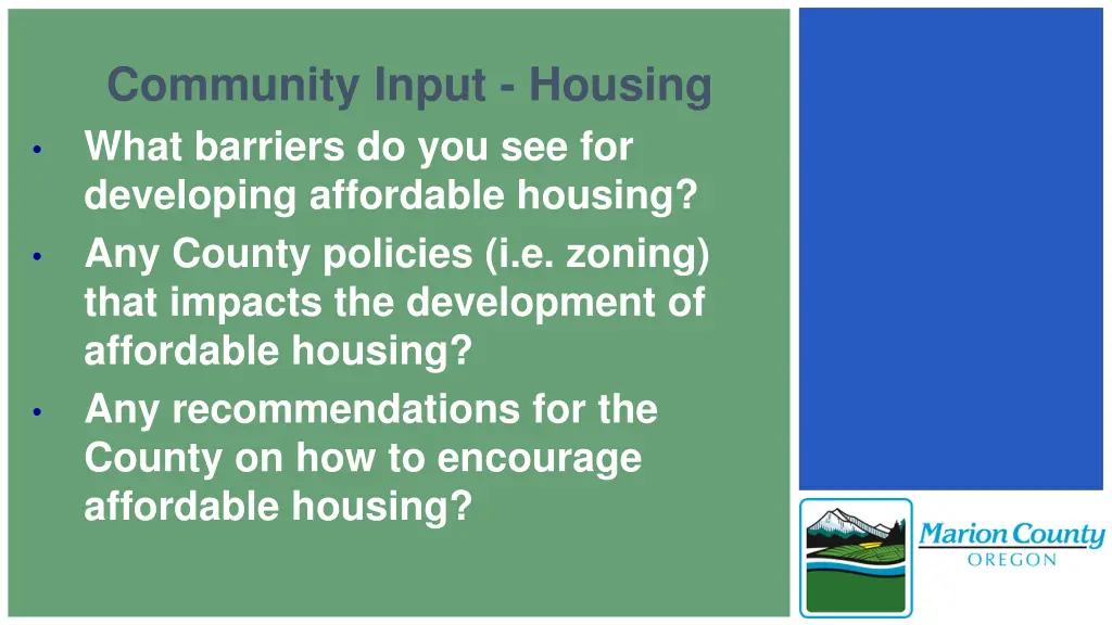 community input housing what barriers