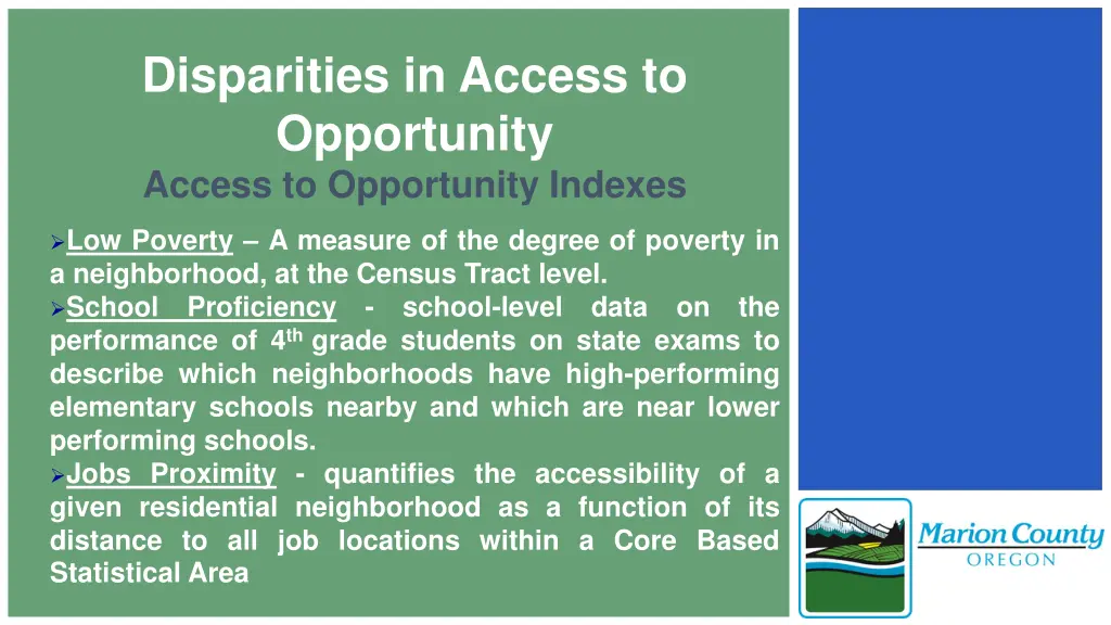 disparities in access to opportunity access