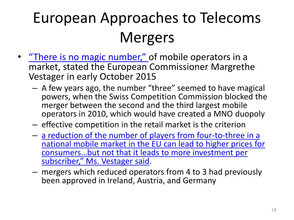 european approaches to telecoms mergers there