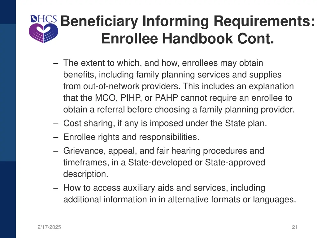 beneficiary informing requirements enrollee 1