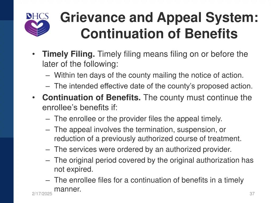 grievance and appeal system continuation