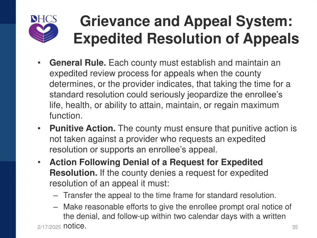 grievance and appeal system expedited resolution