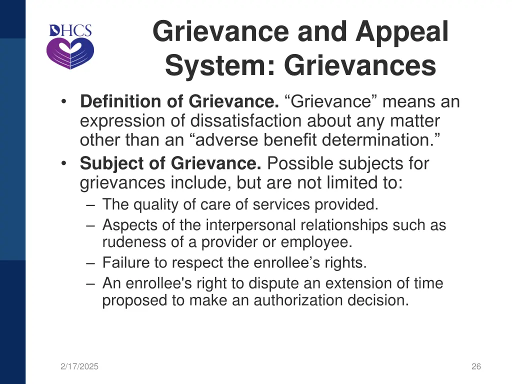 grievance and appeal system grievances definition