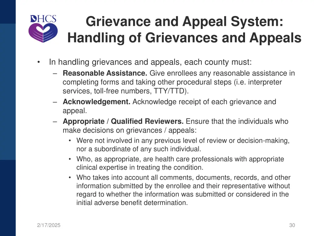 grievance and appeal system handling