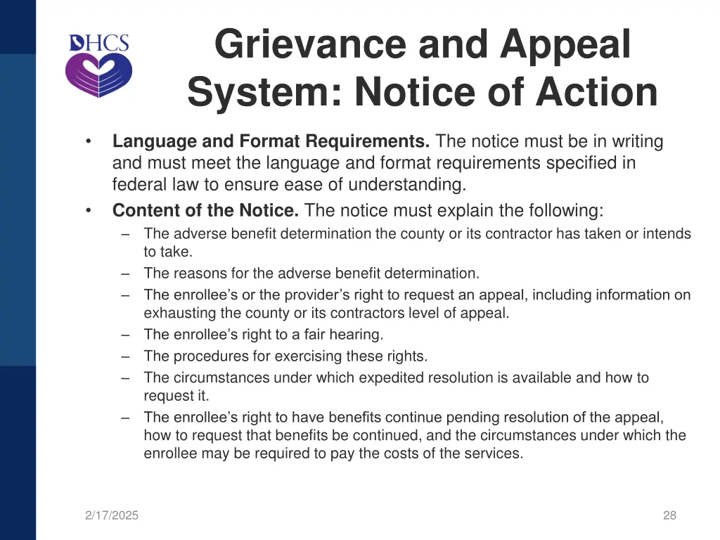 grievance and appeal system notice of action