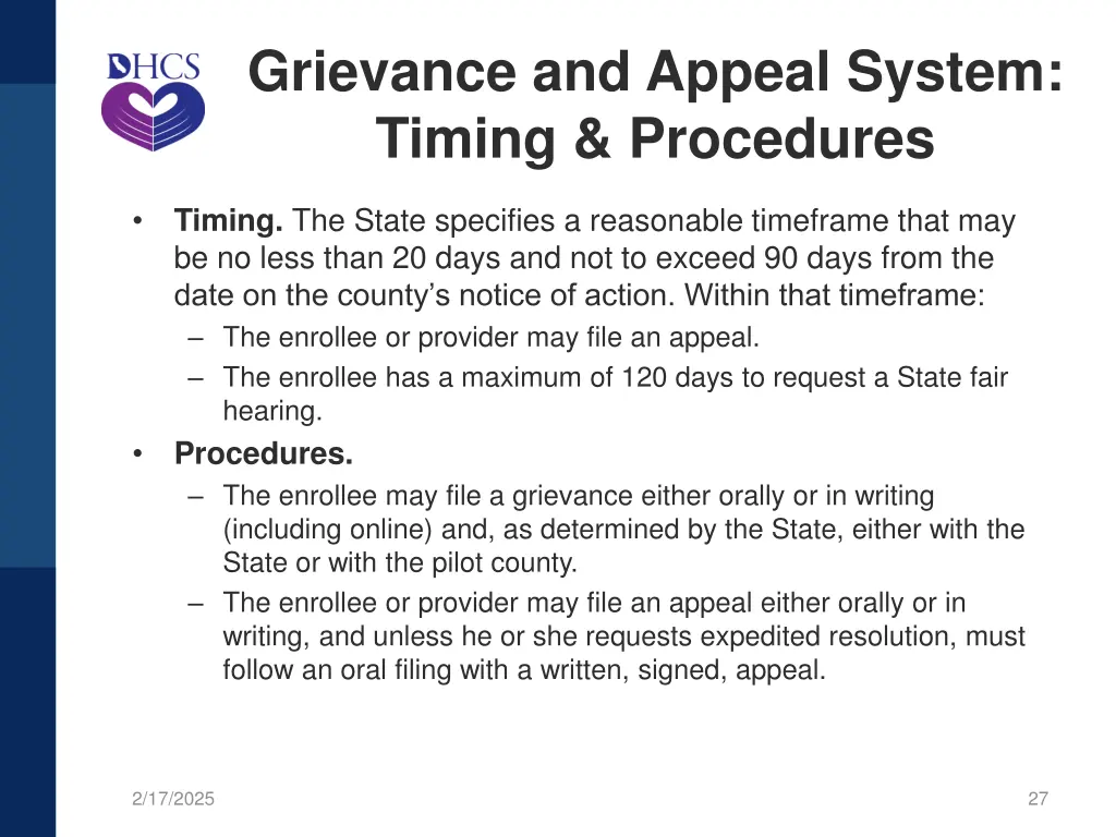 grievance and appeal system timing procedures