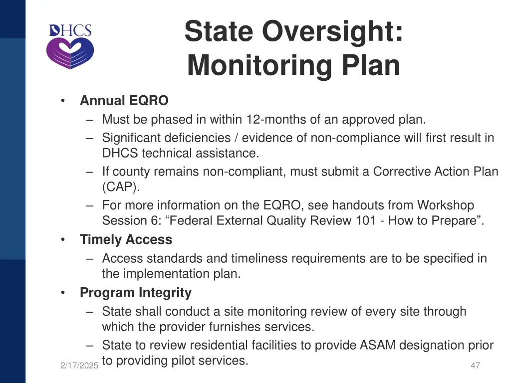 state oversight monitoring plan