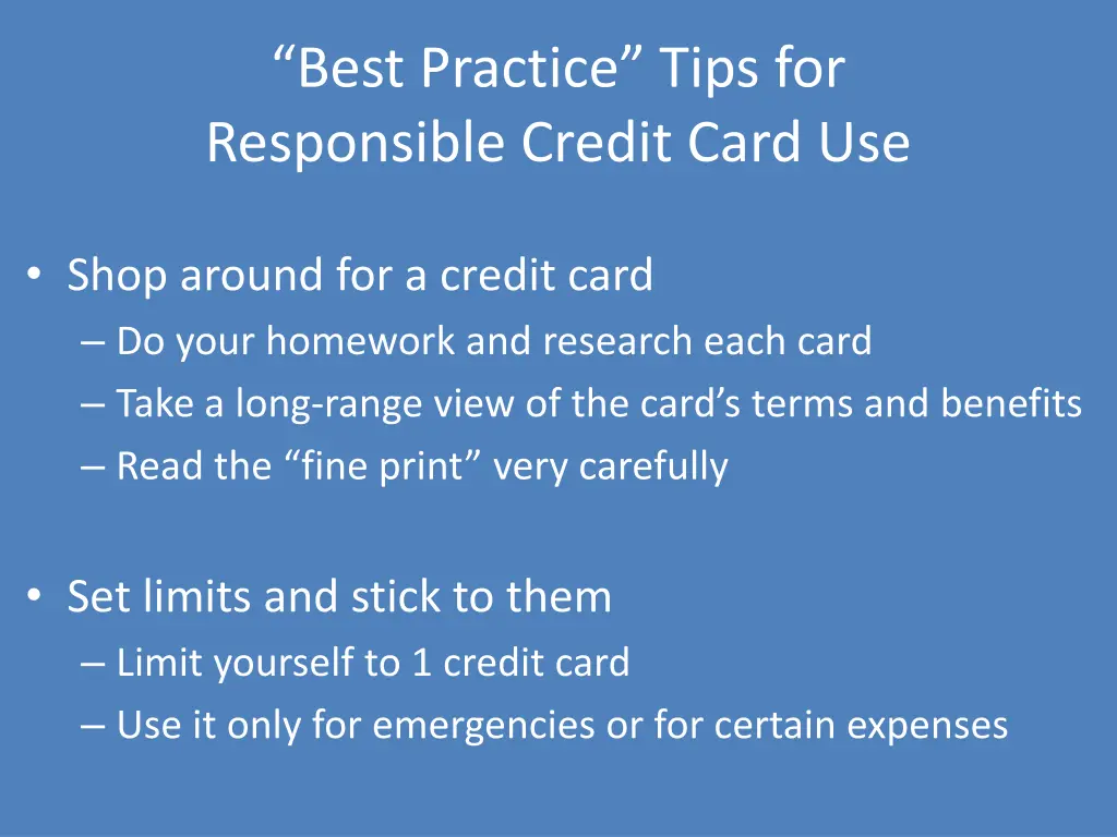 best practice tips for responsible credit card use